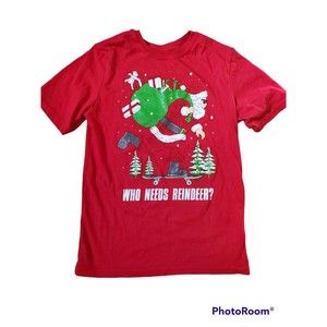💚4/$20 Holiday Time Christmas Shirt Who Needs Reindeer Size XL 14-16 Skateboard